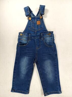 Kidscool Space Bib Overalls Blue Denim checker Baby Toddler Size 80 (12 mo)